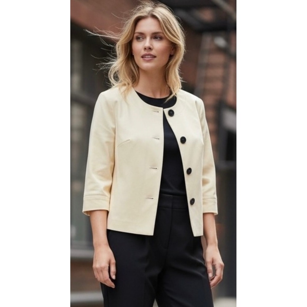 COVINGTON‎ Womens Pale Yellow Cropped Collarless Jacket Blazer XL EG